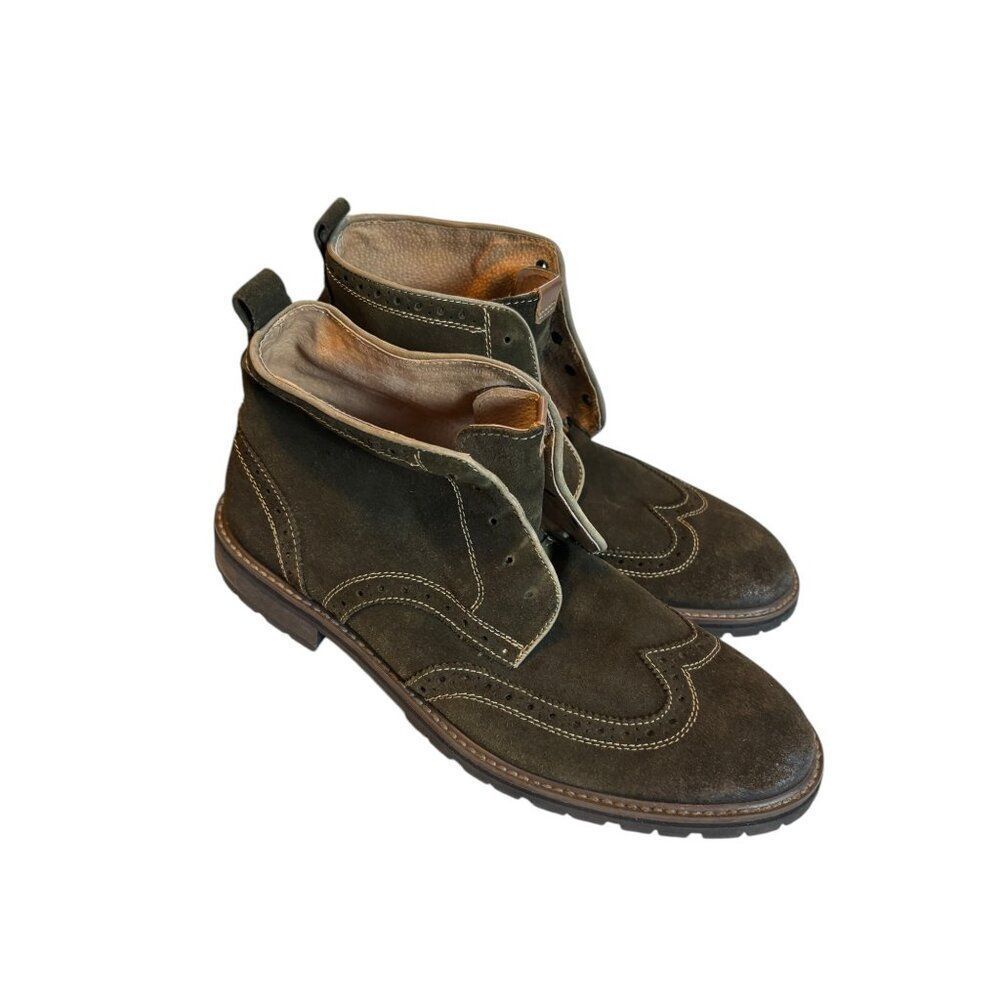 Florsheim Imperial Mens Suede Leather Wingtip Boots Size 10 Olive Green Lace-Up-